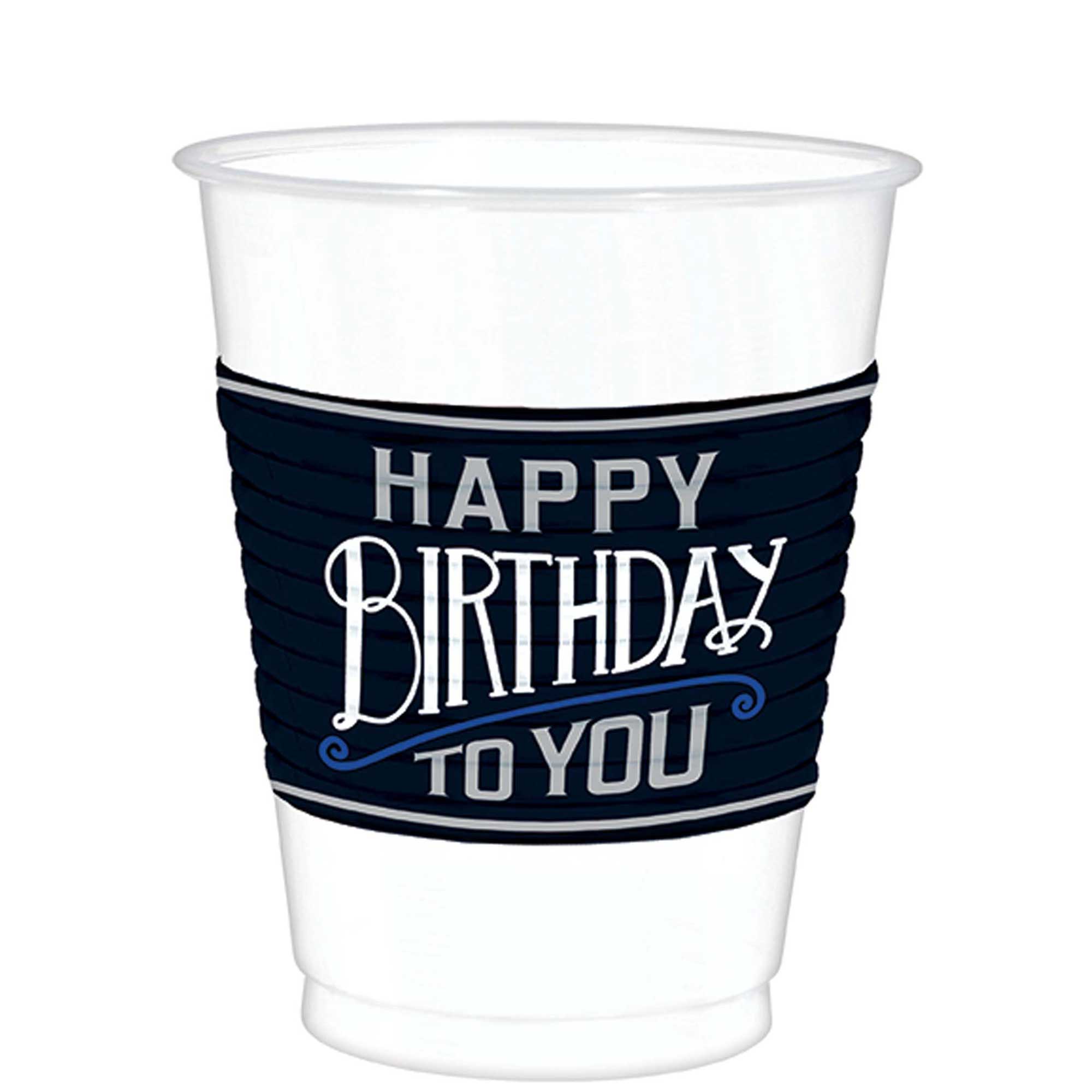 Happy Birthday Man Plastic Cups 16oz, 25pcs Solid Tableware - Party Centre