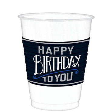 Happy Birthday Man Plastic Cups 16oz, 25pcs Solid Tableware - Party Centre
