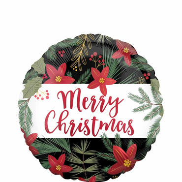 Christmas Poinsettia Satin Foil Balloon 45cm Balloons & Streamers - Party Centre