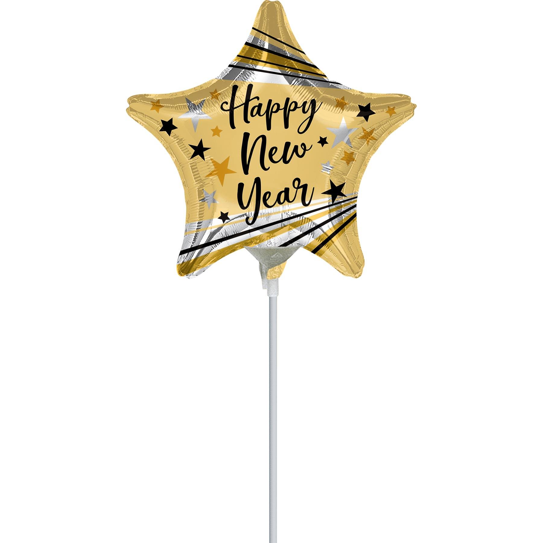 Happy New Year Bursts & Stars Foil Balloon 23cm Balloons & Streamers - Party Centre