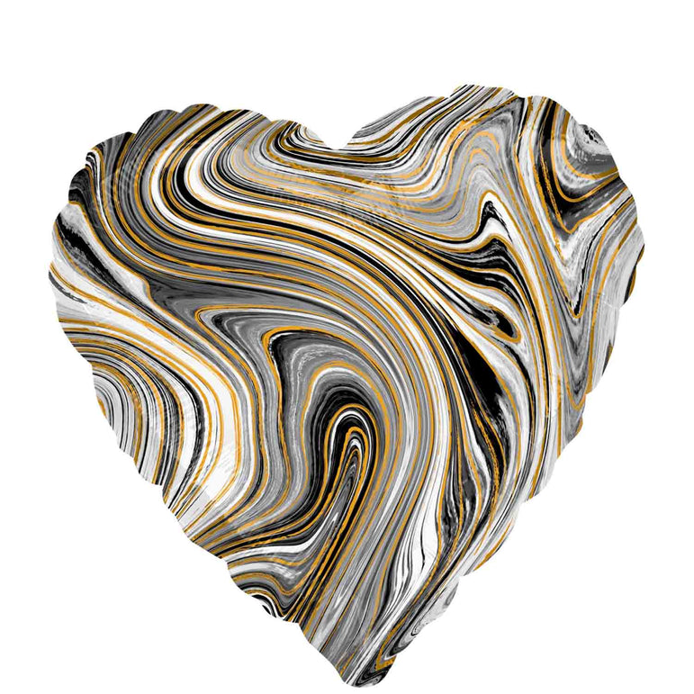 Black Heart Marblez Foil Balloon 45cm Balloons & Streamers - Party Centre