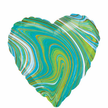 Blue Green Heart Marblez Foil Balloon 45cm Balloons & Streamers - Party Centre