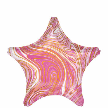 Pink Star Marblez Foil Balloon 45cm Balloons & Streamers - Party Centre