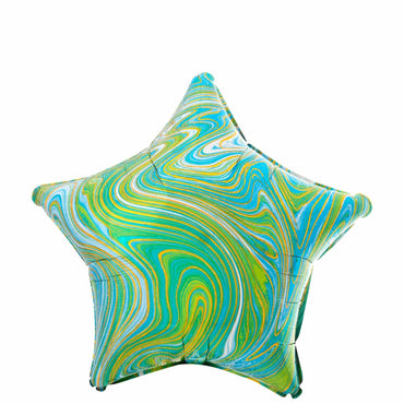 Blue Green Star Marblez Foil Balloon 45cm Balloons & Streamers - Party Centre