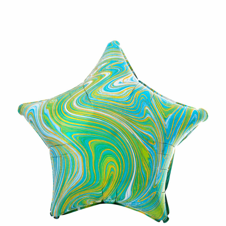 Blue Green Star Marblez Foil Balloon 45cm Balloons & Streamers - Party Centre