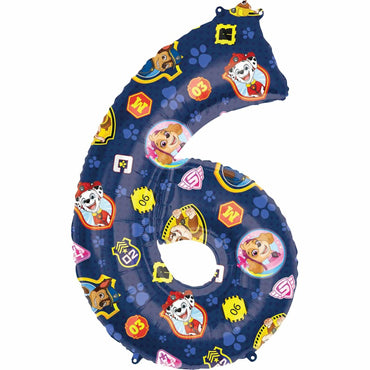 Paw Patrol Number 6 SuperShape Balloon 55x86cm Balloons & Streamers - Party Centre