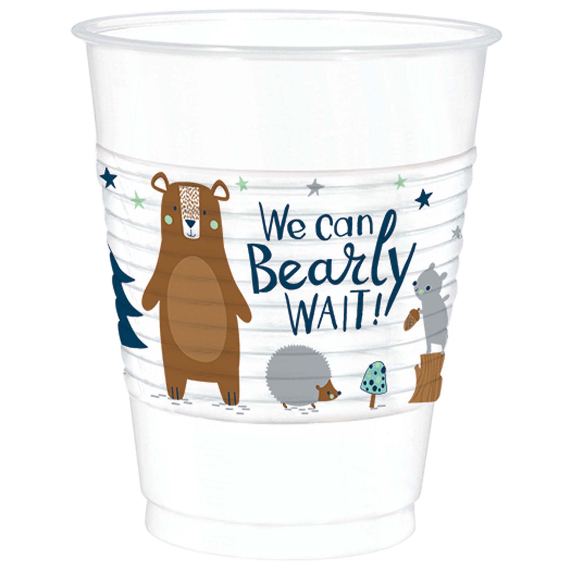 Bear-ly Wait Boy Plastic Cups 16oz, 25pcs Solid Tableware - Party Centre
