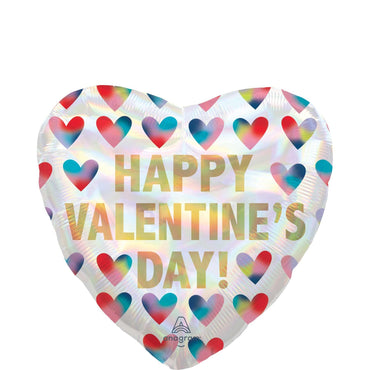Happy Valentines Day Hearts Irisdescent Foil Balloon 45cm Balloons & Streamers - Party Centre