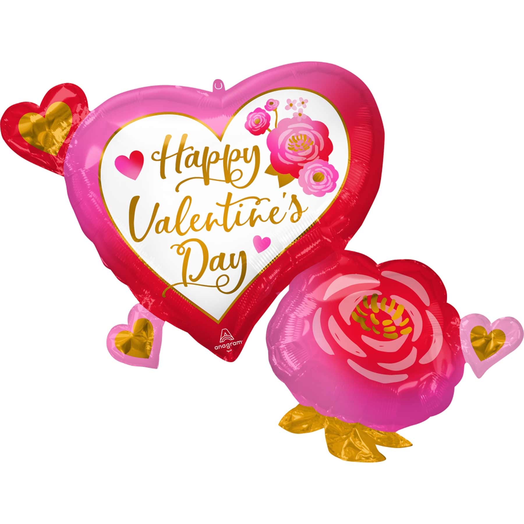 Happy Valentines Day Heart & Rose SuperShape Balloon 81x68cm Balloons & Streamers - Party Centre