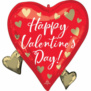 Happy Valentines Day Floating Gold Hearts SuperShape Balloon 50x55cm Balloons & Streamers - Party Centre