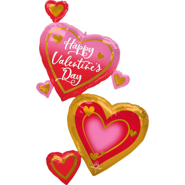 Happy Valentines Day Pink, Gold & Red Multi-Balloon 83x147cm Balloons & Streamers - Party Centre