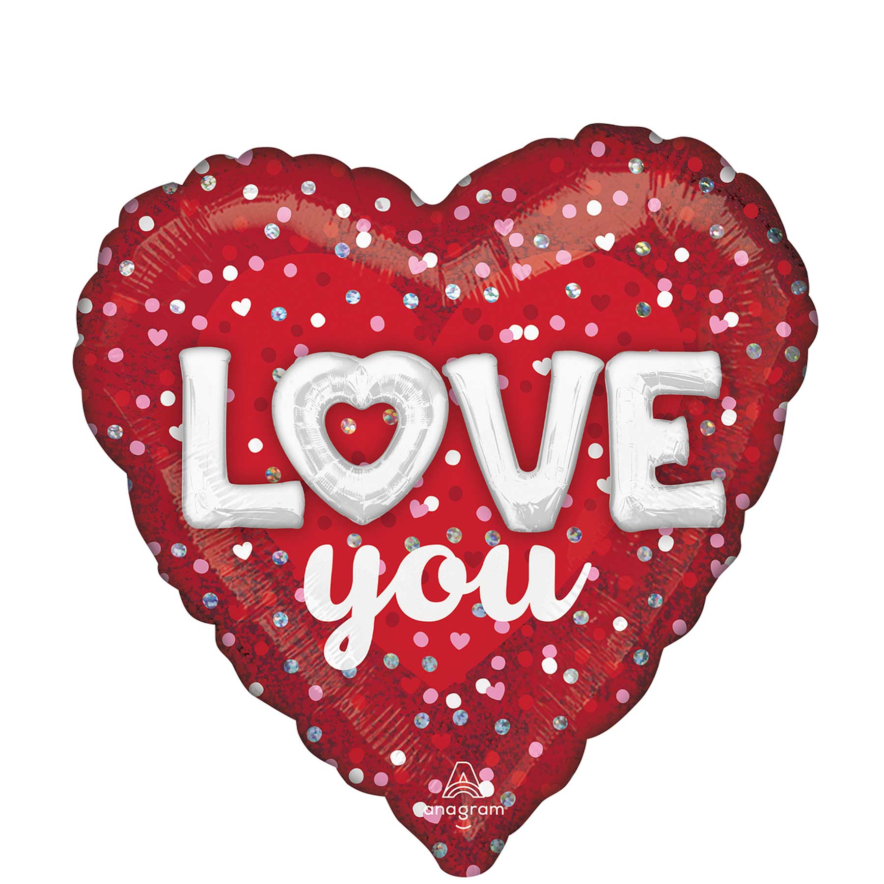 Love You Hearts & Dots Holographic Foil Balloon