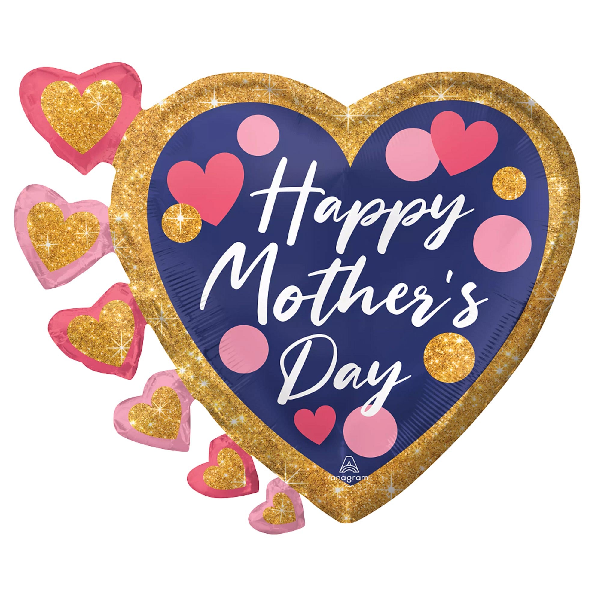 Navy Pink & Glitter Dots Happy Mothers Day Foil Balloon 60cmx50cm