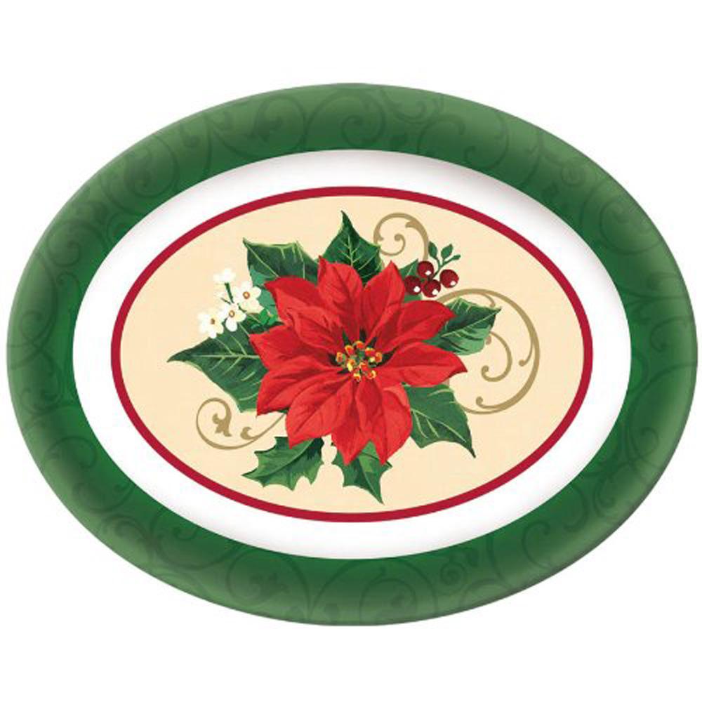 Poinsettia Oval Melamine Platter Solid Tableware - Party Centre