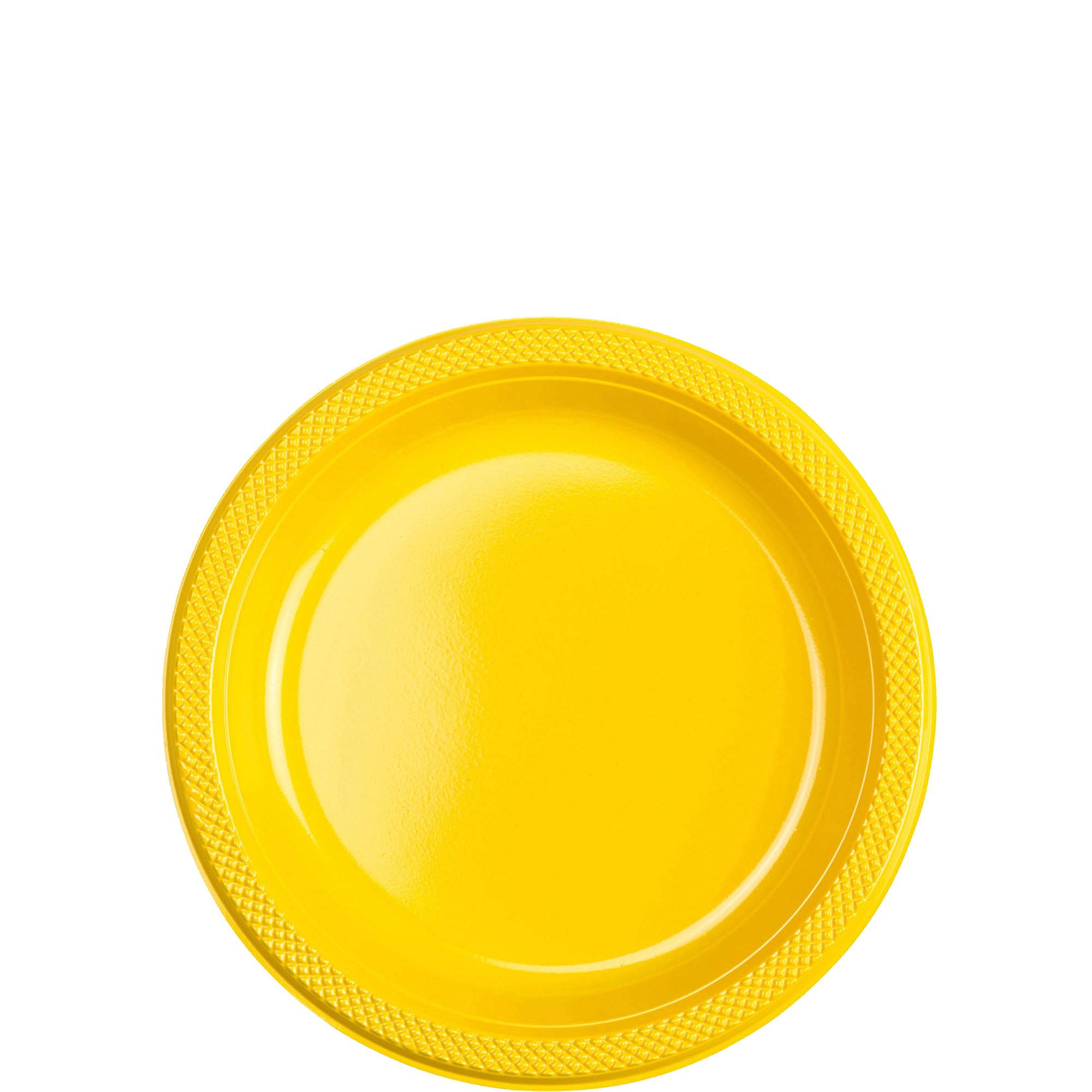 Yellow Sunshine Plastic Plates 7in, 20pcs Solid Tableware - Party Centre