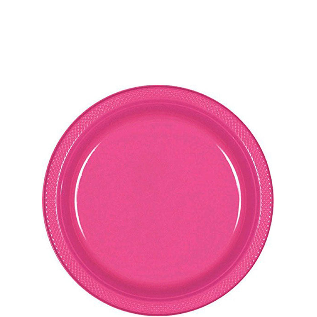 Bright Pink Plastic Plates 7in, 20pcs Solid Tableware - Party Centre