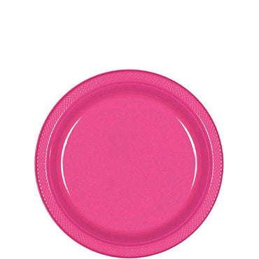 Bright Pink Plastic Plates 7in, 20pcs Solid Tableware - Party Centre