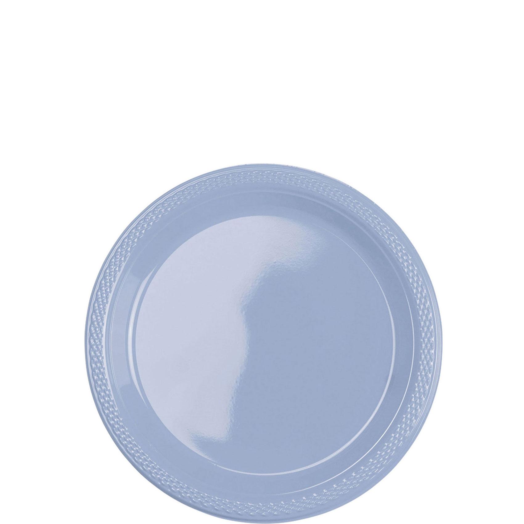 Pastel Blue Plastic Plates 7in, 20pcs Solid Tableware - Party Centre