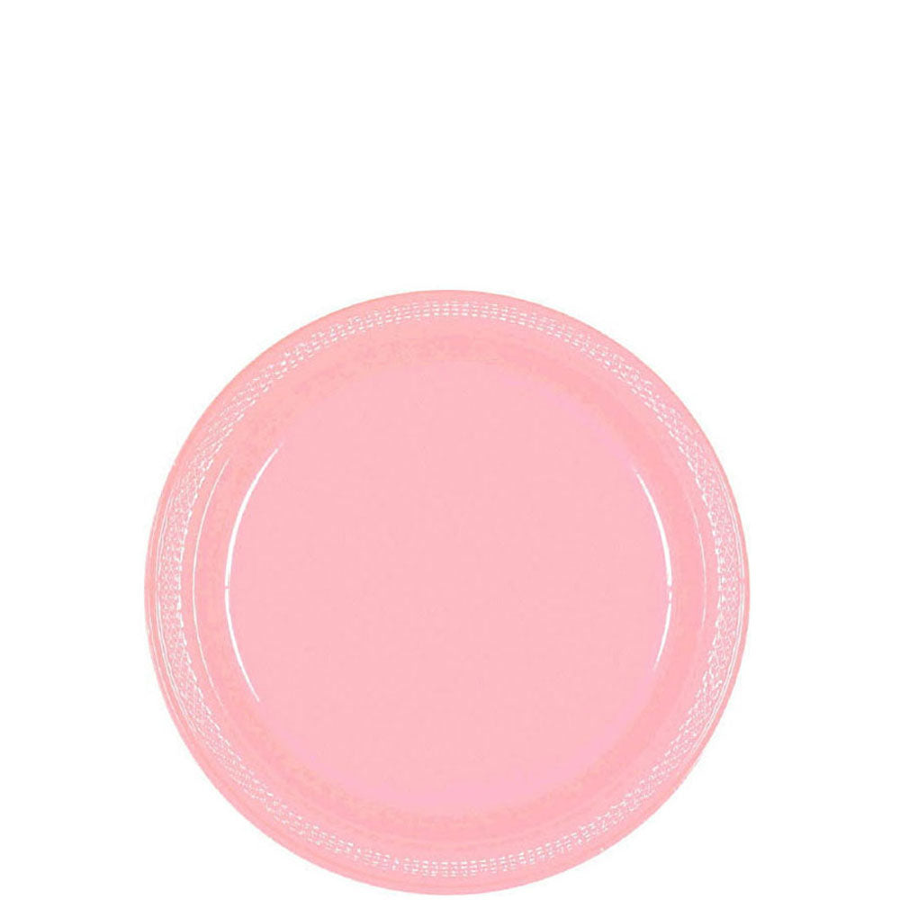 New Pink Plastic Plates 7in, 20pcs Solid Tableware - Party Centre