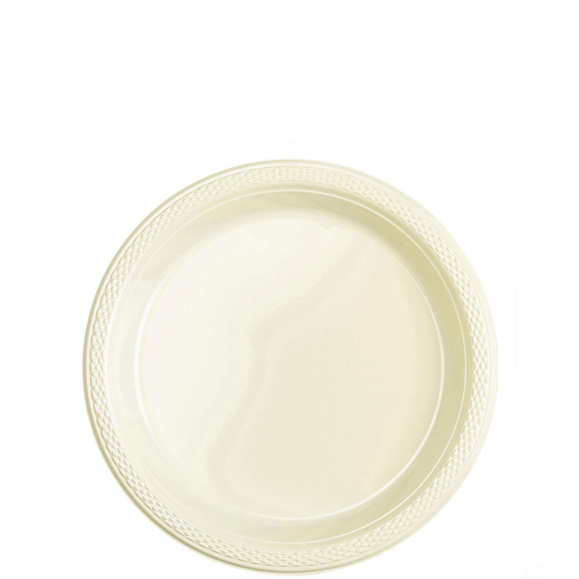 Vanilla Creme Plastic Plates 7in, 20pcs Solid Tableware - Party Centre
