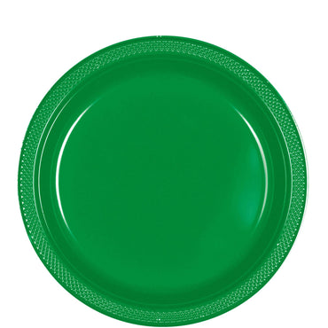 Festive Green Plastic Plates 9in, 20pcs Solid Tableware - Party Centre