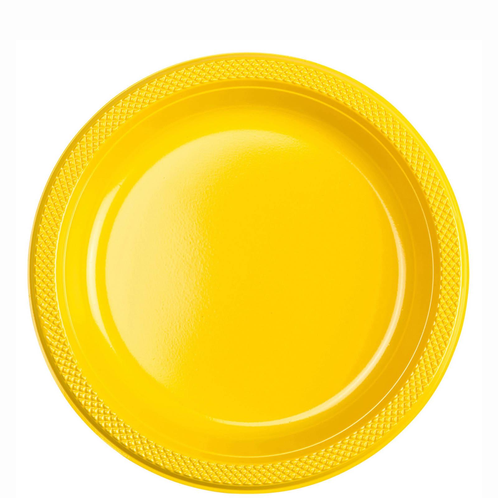 Yellow Sunshine Plastic Plates 9in, 20pcs Solid Tableware - Party Centre