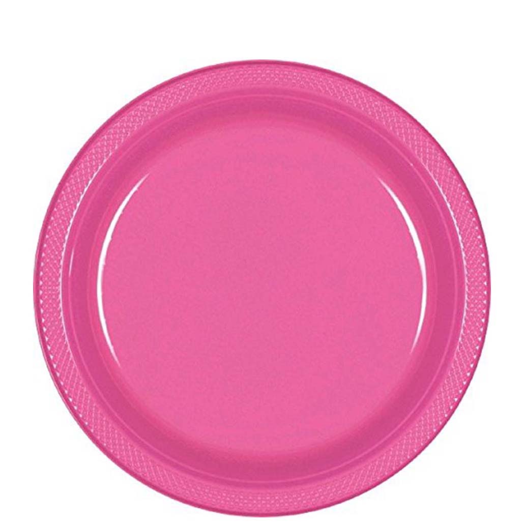 Bright Pink Plastic Plates 9in, 20pcs Solid Tableware - Party Centre