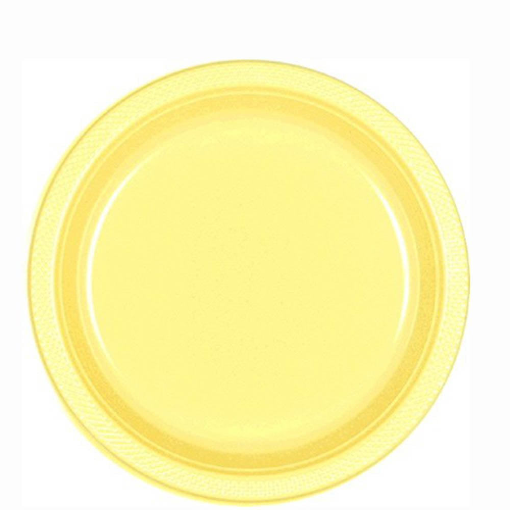 Light Yellow Plastic Plate 9in, 20pcs Solid Tableware - Party Centre