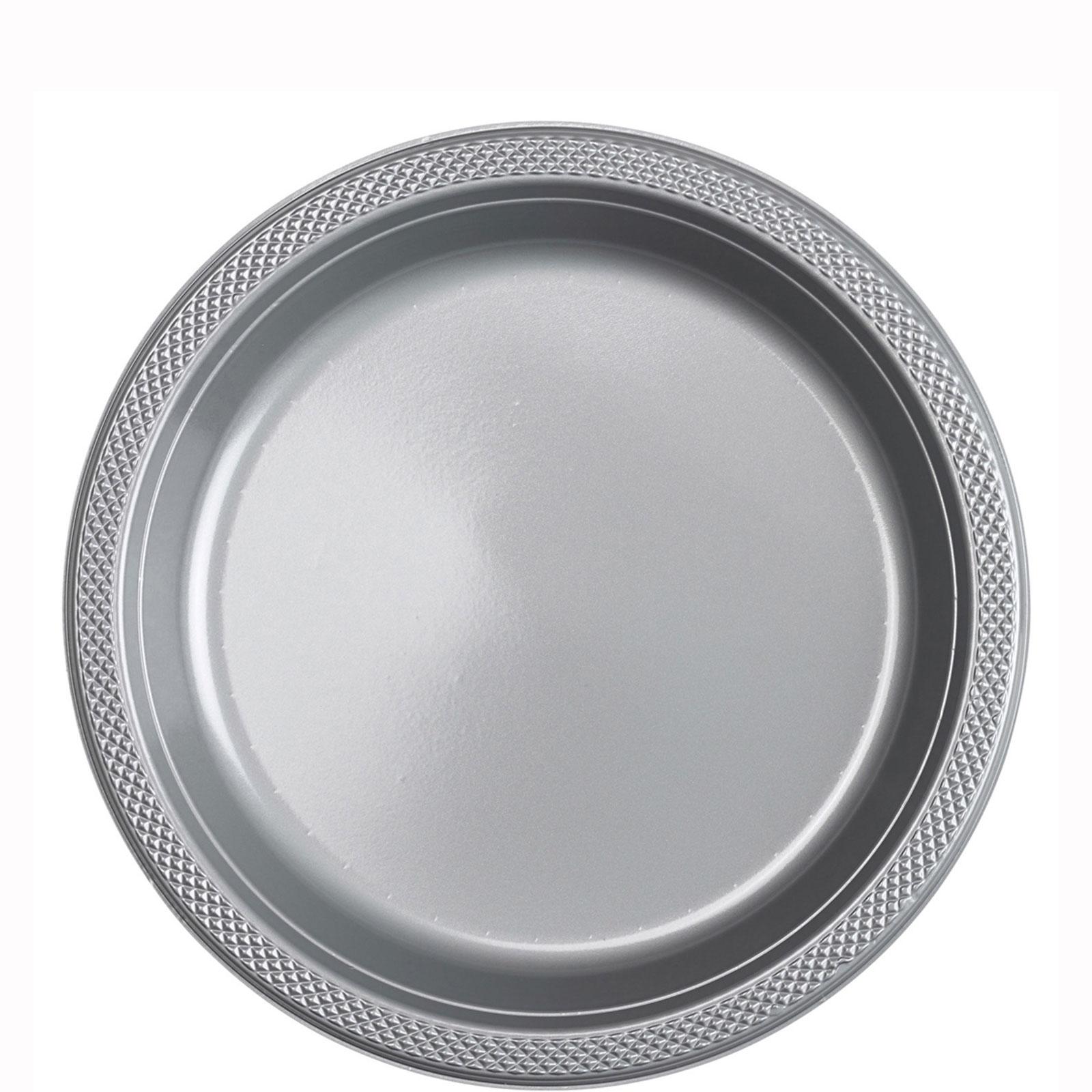 Silver Sparkle Plastic Plates 9in, 20pcs Solid Tableware - Party Centre