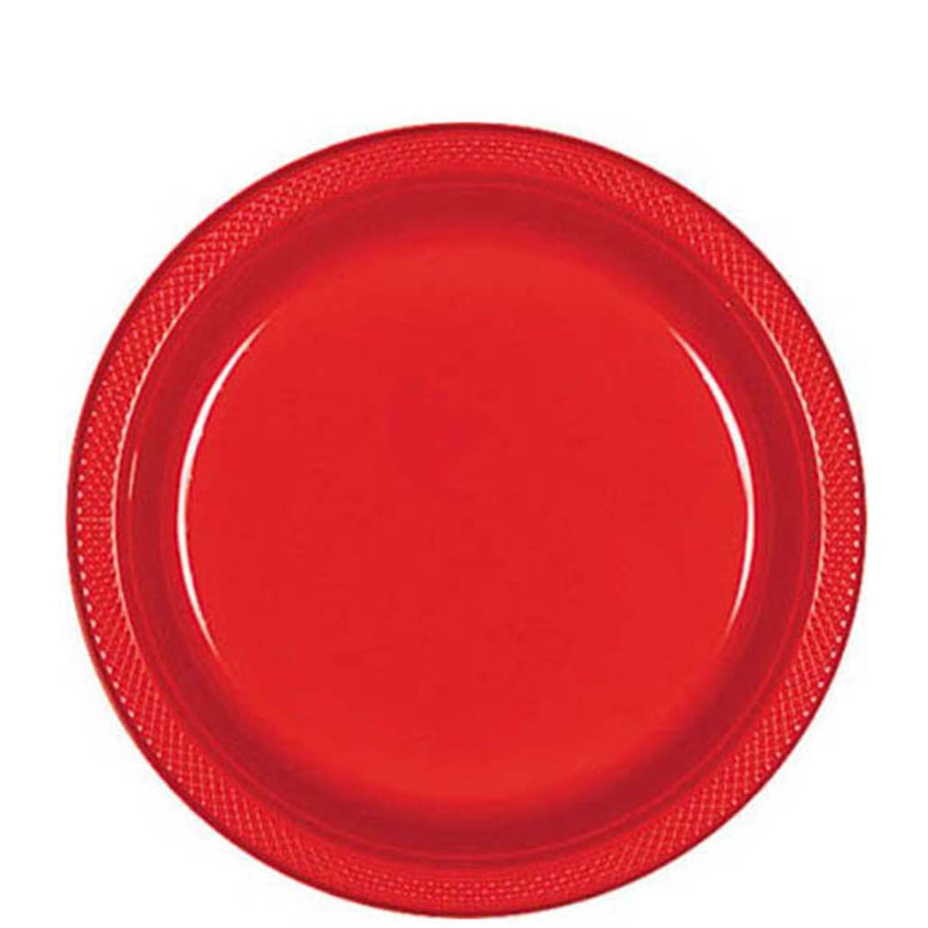 Apple Red Plastic Plates 9in, 20pcs Solid Tableware - Party Centre
