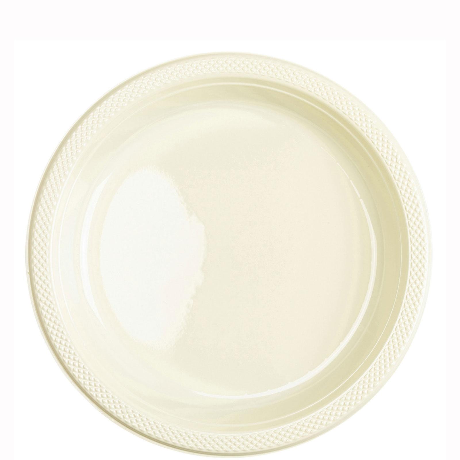 Vanilla Creme Plastic Plates 9in, 20pcs Solid Tableware - Party Centre
