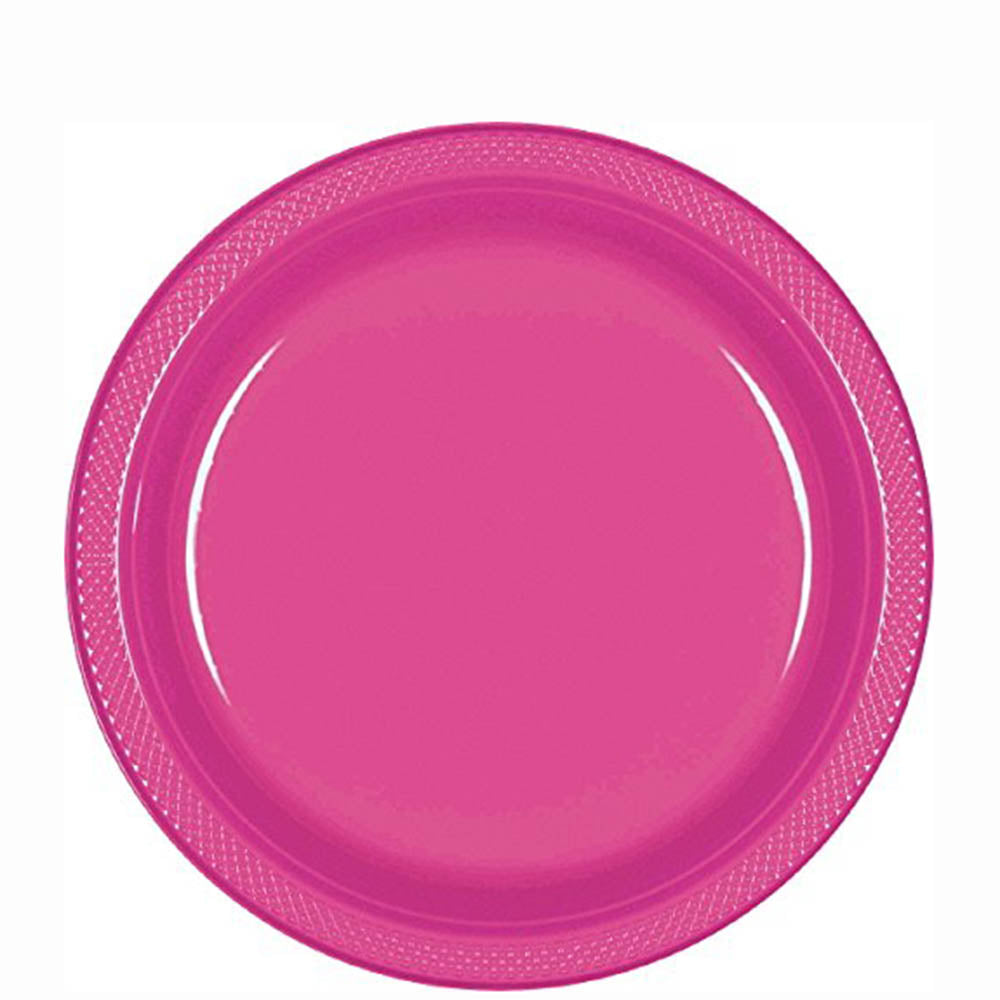 Magenta Plastic Plates 9in, 20pcs Solid Tableware - Party Centre