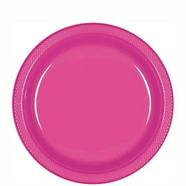 Magenta Plastic Plates 9in, 20pcs Solid Tableware - Party Centre