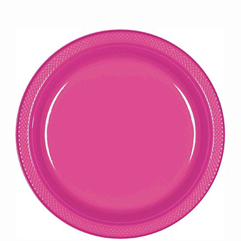 Magenta Plastic Plates 9in, 20pcs Solid Tableware - Party Centre
