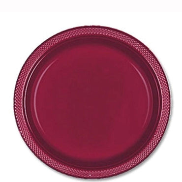 Burgundy Plastic Dessert  Plate 9in, 20pcs Solid Tableware - Party Centre