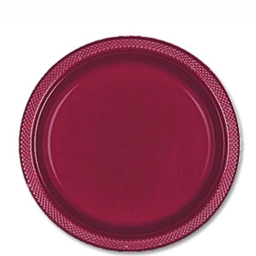 Burgundy Plastic Dessert  Plate 9in, 20pcs Solid Tableware - Party Centre