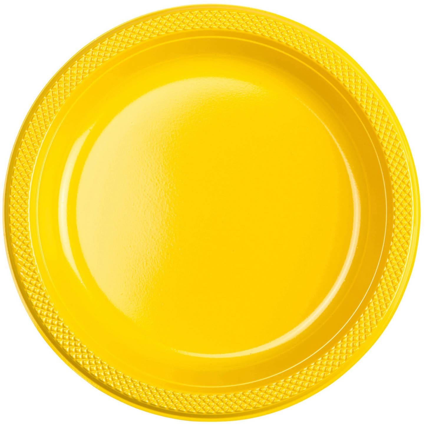 Yellow Sunshine Plastic Plates 10.25in, 20pcs Solid Tableware - Party Centre