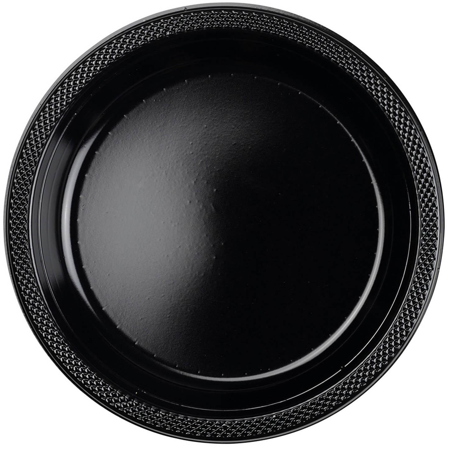 Jet Black Plastic Plates 10.25in, 20pcs Solid Tableware - Party Centre