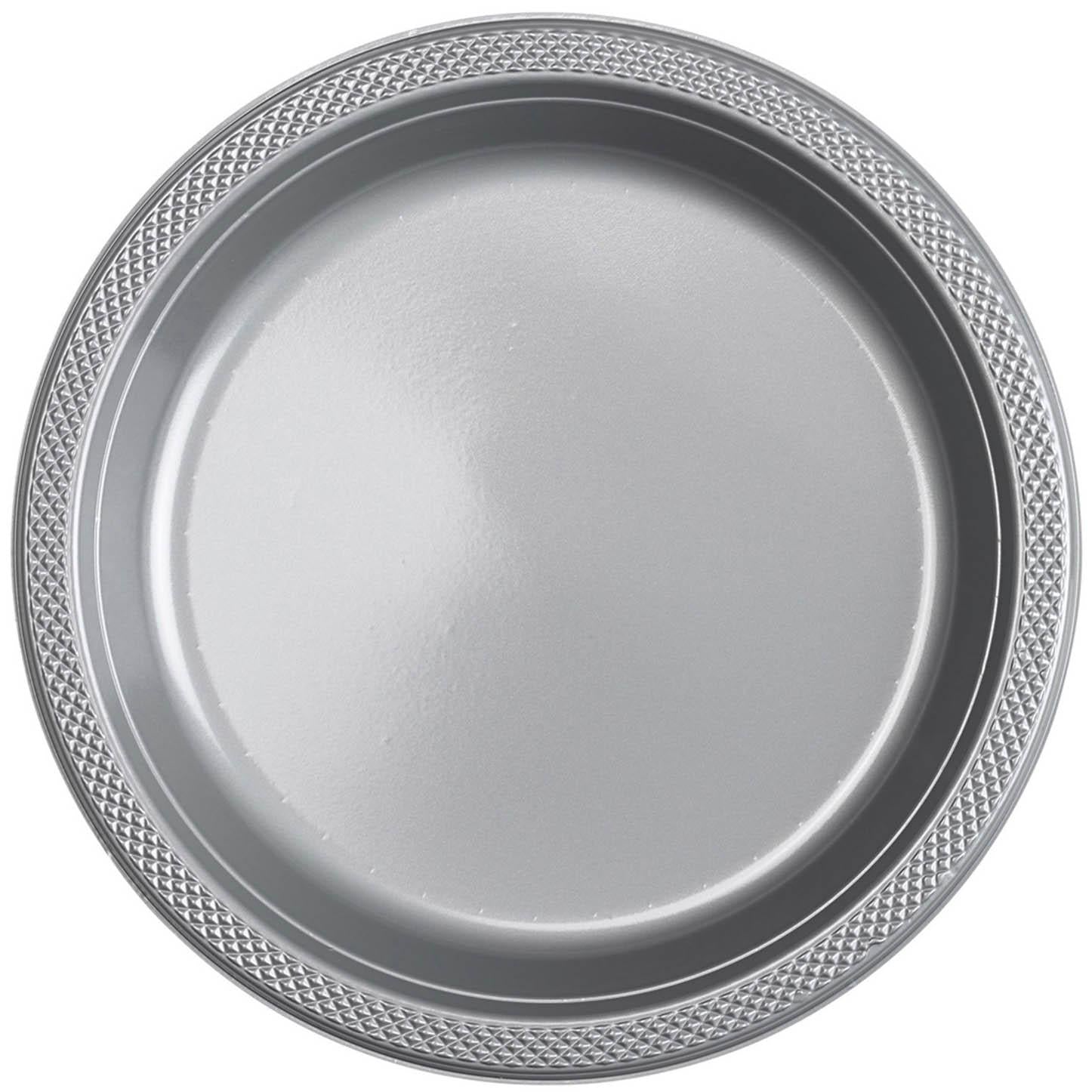 Silver Sparkle Plastic Plates 10.25in, 20pcs Solid Tableware - Party Centre