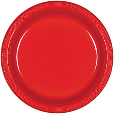 Apple Red Plastic Plates 10.25in, 20pcs Solid Tableware - Party Centre
