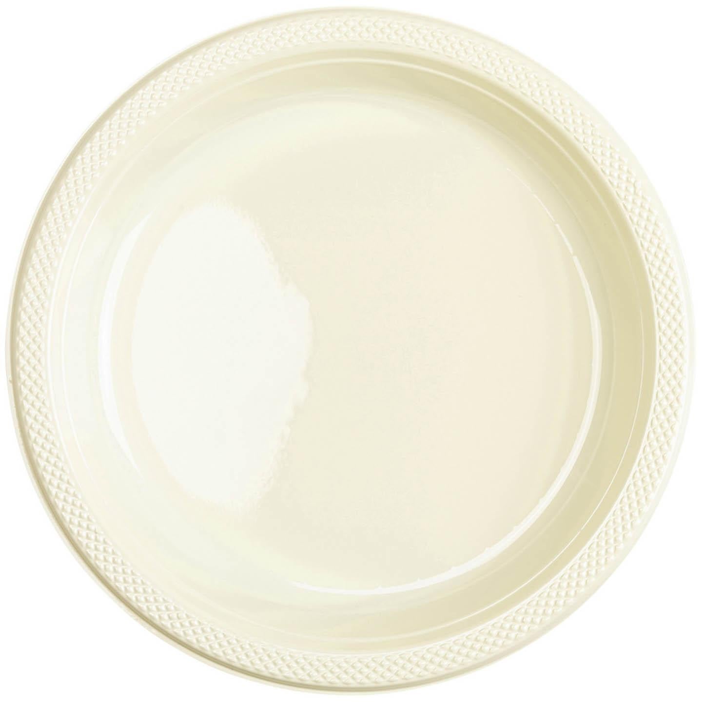 Vanilla Creme Plastic Plates 10.25in, 20pcs Solid Tableware - Party Centre
