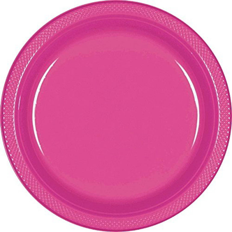 Magenta Plastic Plates 10.25in, 20pcs Solid Tableware - Party Centre