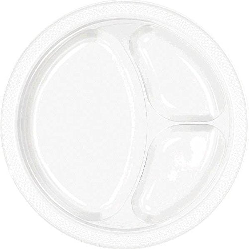 White Divided Plastic Plates 10.25in, 20pcs Solid Tableware - Party Centre