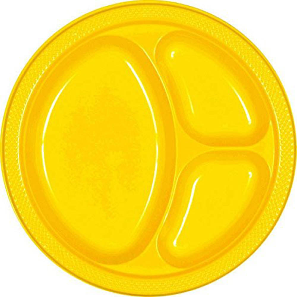 Yellow Sunshine Divided Plastic Plates 10.25in, 20pcs Solid Tableware - Party Centre