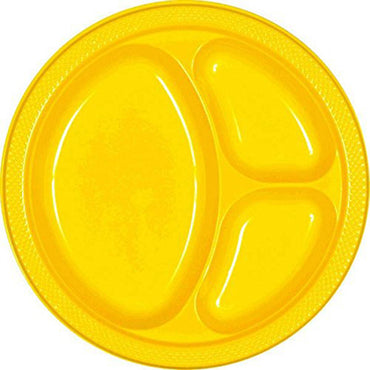 Yellow Sunshine Divided Plastic Plates 10.25in, 20pcs Solid Tableware - Party Centre