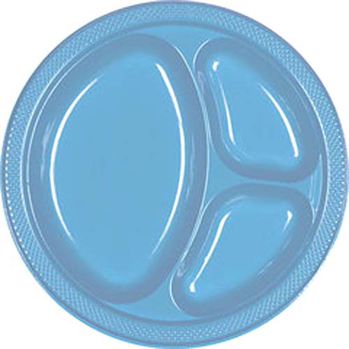 Powder Blue Divided Plastic Plates 10.25in, 20pcs Solid Tableware - Party Centre