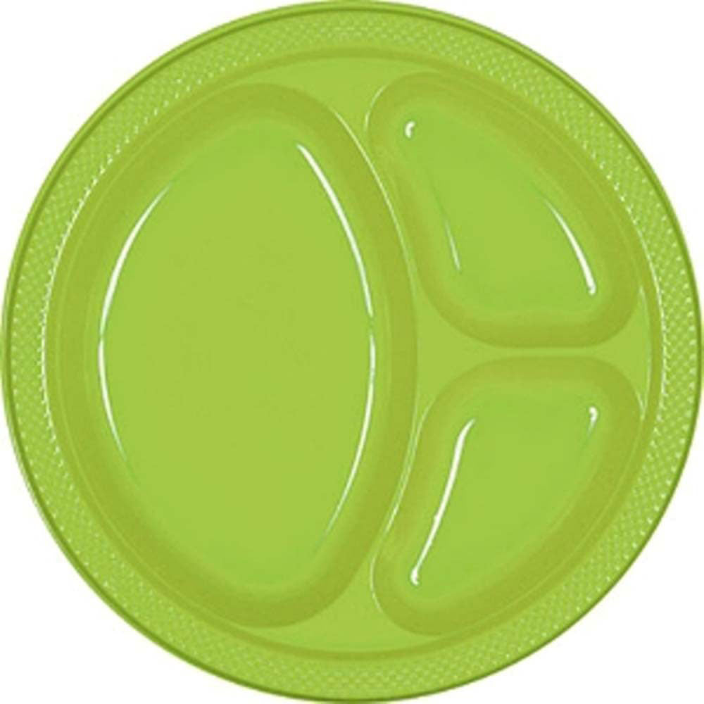 Kiwi Divided Plastic Plates 10.25in, 20pcs Solid Tableware - Party Centre