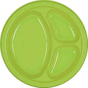 Kiwi Divided Plastic Plates 10.25in, 20pcs Solid Tableware - Party Centre