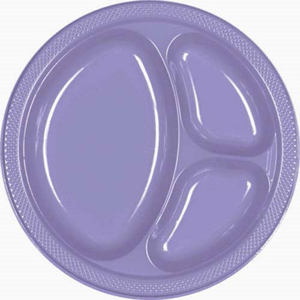 Hydrangea Divided Plastic Plates 10.25in, 20pcs Solid Tableware - Party Centre