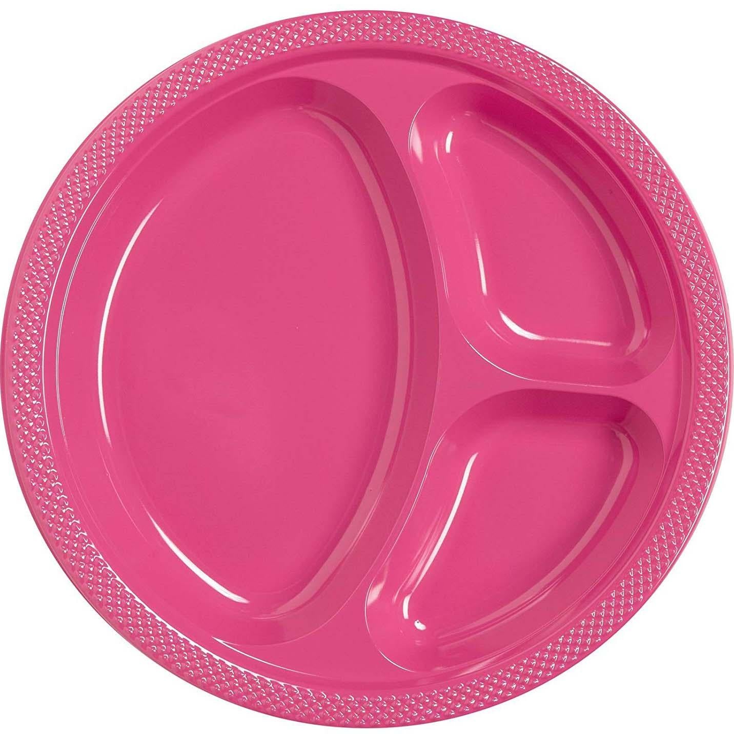 Magenta Divided Plastic Plates 10.25in, 20pcs Solid Tableware - Party Centre